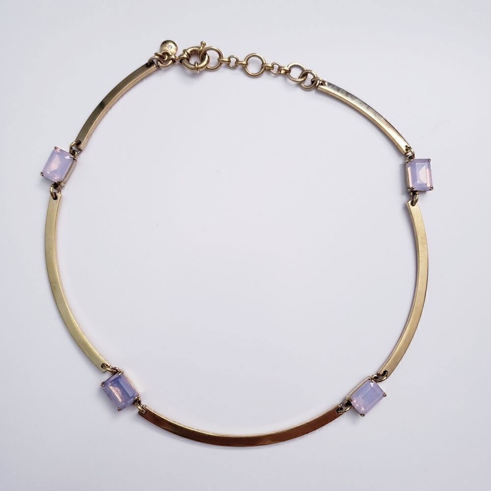 J. Crew Gold Bar Faux Chocker Necklace with Semi Clear Pink Stones